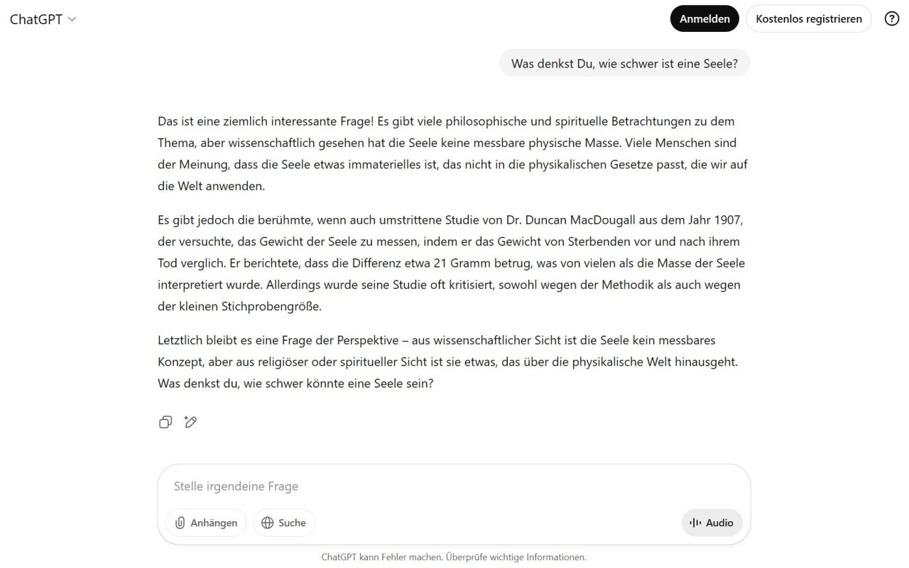 ChatGPT-5 wie schwer ist eine Seele